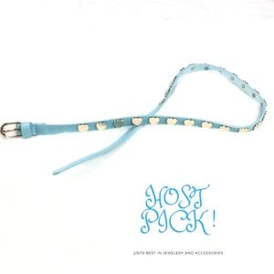 Light Blue Belt Studded Gold Metal Hearts 65CM